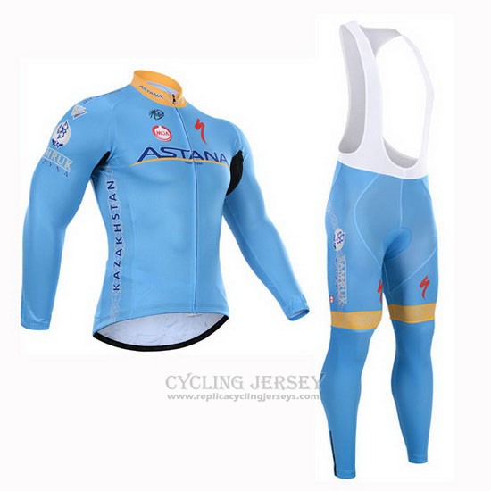 2015 Cycling Jersey Astana Light Blue Long Sleeve and Bib Tight